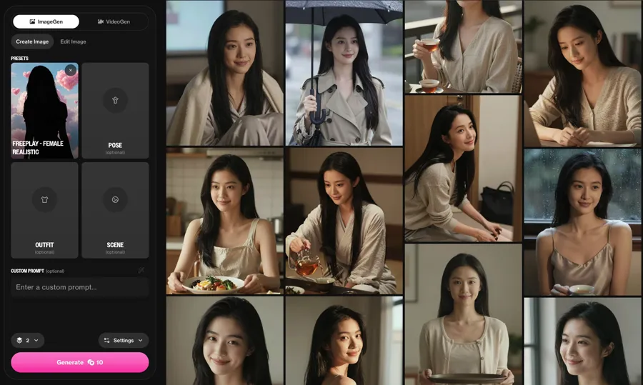 AI彼女の写真を生成する画面